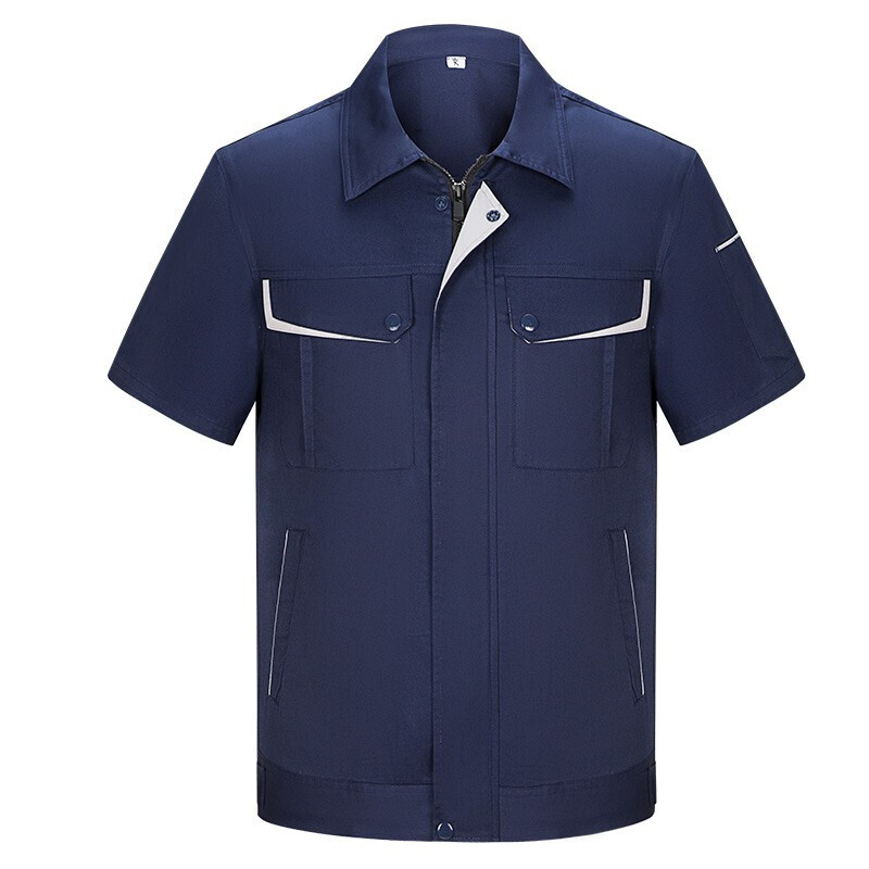 滬特斯工作服套裝定制工廠車間工人勞保服短袖廠服汽修物業薄款夏季工服定制logo 藏藍紅兜(801) 160